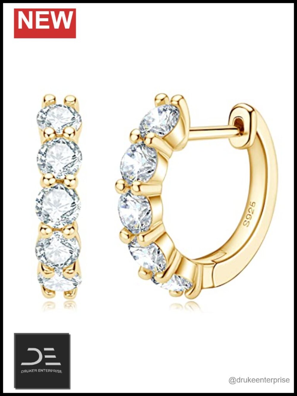 Moissanite Hoop Earrings for Women, 925 Sterling Silver with 18K White Gold